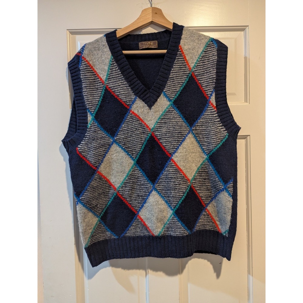 Thane Sweater Vest Men's L Blue Shetland Wool Argyle Preppy Academia Ivyleaque